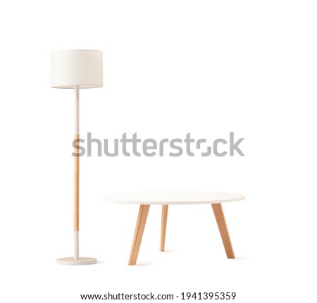Coffee table and floor lamp isolated on white background Royalty-Free Stock Photo #1941395359