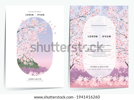 Vector editorial design frame set of spring landscape with cherry trees in full bloom. Design for social media, party invitation, Print, Frame Clip Art and Business Advertisement and Promotion