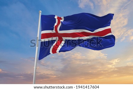 Large flag of Iceland waving in the wind