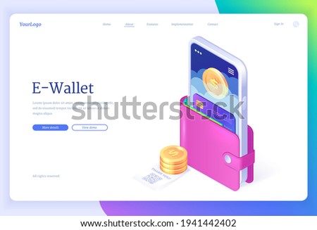 E-wallet isometric landing page, cashless payment Royalty-Free Stock Photo #1941442402
