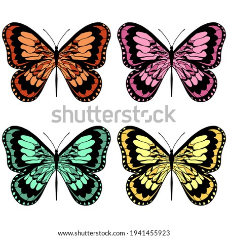 Beautiful butterflies. Pastel colors. Set of isolated flat cartoon vector illustrations.