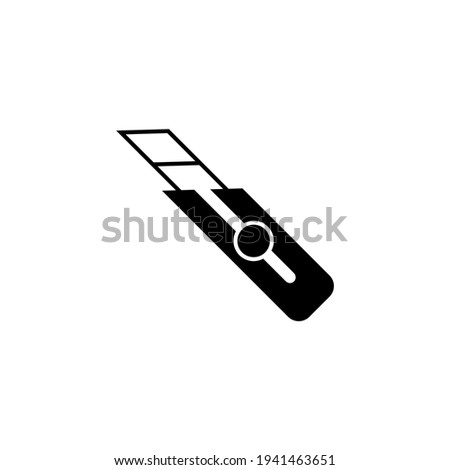 Cutter, knife tool icon in solid black flat shape glyph icon, isolated on white background 