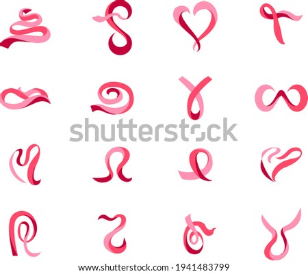 Stylized ribbons for beauty and fashion industry. Set with different abstract trendy symbols. Modern logotypes for your design projects. Flat style.