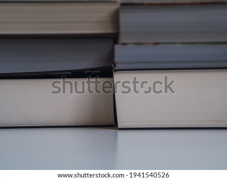 Close-up Stacked books with copy space. Book day concept