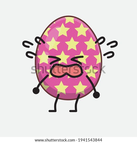 Easter Egg Character with cute face, simple hands and leg line art on Isolated Background. Flat cartoon doodle style.