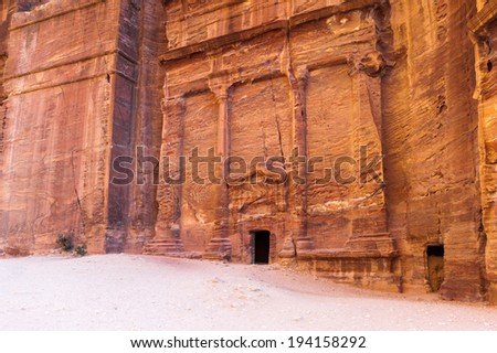 One of the multiple tombs in Petra. The city of Petra was lost for over 1000 years. Now one of the Seven Wonders of the Word