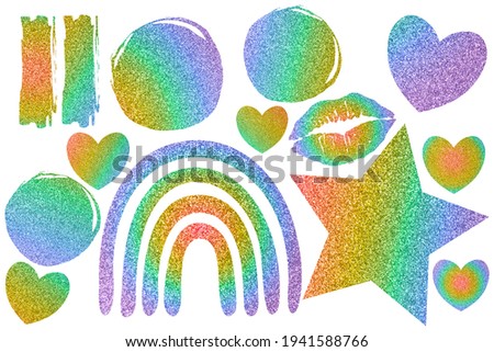 Bright rainbow glitter abstract clip art. Tolerance kit on white background