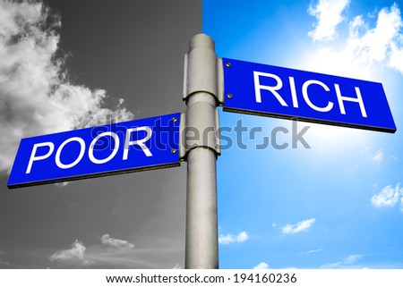 Street signs showing the directions to POOR and RICH