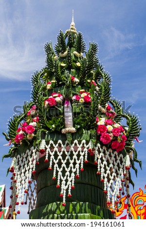 Banana leaf in Thai style flower  decoration for buddhist sacrificial ceremony.