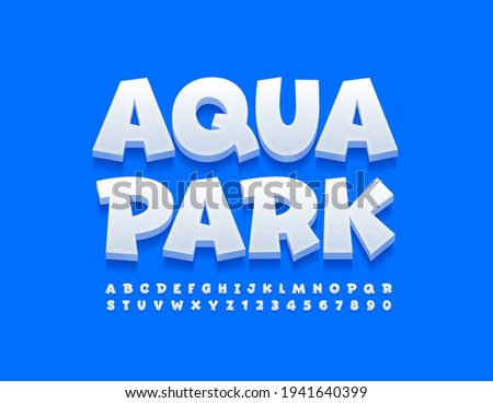 Vector funny sign Aqua Park. White playful Font. Comic style set of Alphabet Letters and Numbers Royalty-Free Stock Photo #1941640399