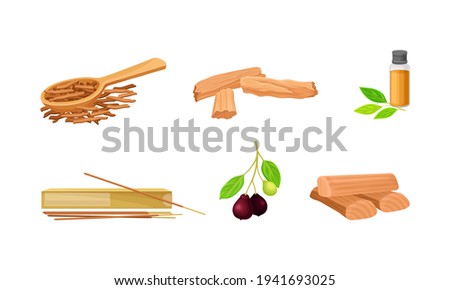 Sandalwood Timber and Wood Material with Fragrant Chip and Sticks Vector Set Royalty-Free Stock Photo #1941693025