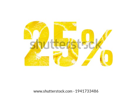 Summer or spring sales.25 percent discount on promotion on white banner.Advertising with Numbers on paper,cut out of bright orange slices for your holiday posters,banners offers percentage discounts.