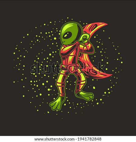 t shirt design playing baseball on a crescent moon background aliens illustration