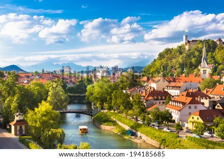 Cityscape of the Slovenian capital Ljubljana. Royalty-Free Stock Photo #194185685