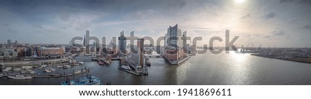 Panorama of the Hamburg skyline in the morning  Royalty-Free Stock Photo #1941869611