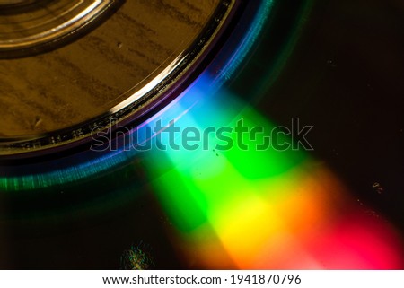 CD from close up, Macro photo about a compact disk, Rainbow at home