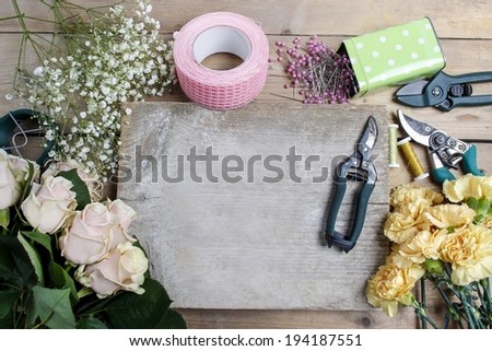 Florist workplace: flowers and accessories