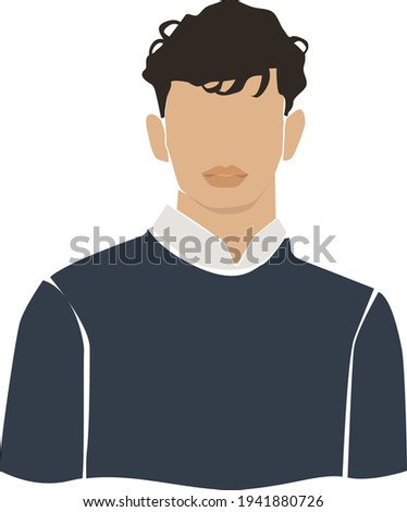 Abstract man portrait in blue shirt. Young Korean man illustration. White skin boy.