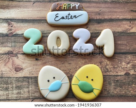 Happy easter stay at home greeting card. pandemic Easter 
