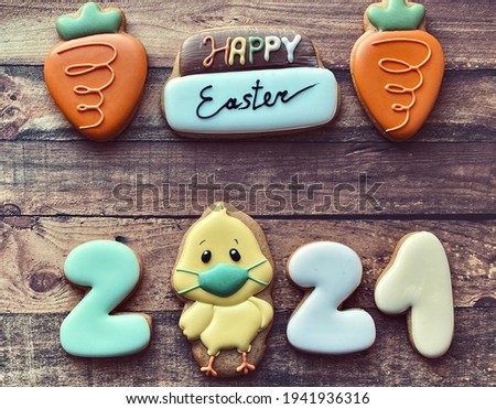 Happy easter stay at home greeting card. pandemic Easter 