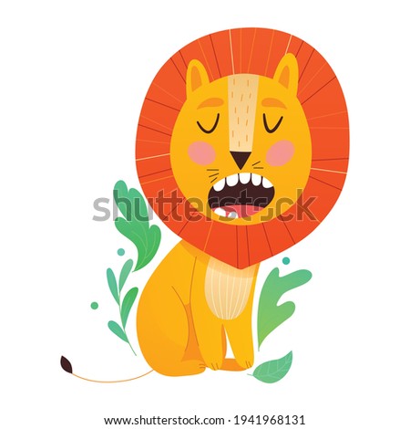Lion growls, cartoon children vector illustration