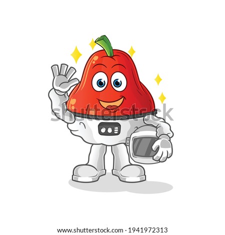 water apple astronaut waving character. cartoon mascot vector