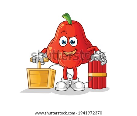 water apple holding dynamite detonator character. cartoon mascot vector