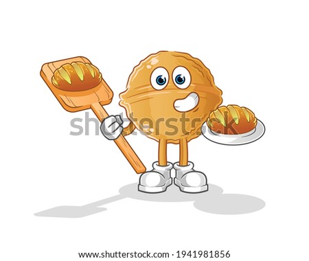 walnut baker with bread cartoon. cartoon mascot vector