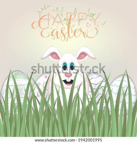 Happy easter card. Happy easter bunny cartoon with easter eggs - Vector