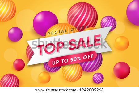 3d poster of Top Sale with Special offer in realistic design. Discount prices to 50 percent off. Flyer template for website background. Shopping, retail. Vector illustration of advertising web banner
