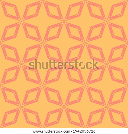 Abstract geometric seamless pattern. Simple vector texture star shapes, rhombuses, diamonds, grid, lattice. Stylish modern pink and orange background. Repeat design for fabric, print, wallpaper, wrap