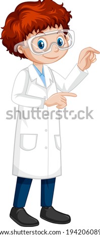 A boy cartoon character wearing laboratory coat illustration