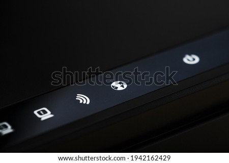The icons on the Wi-Fi router are close-up, indicating the signal and connection. Characters