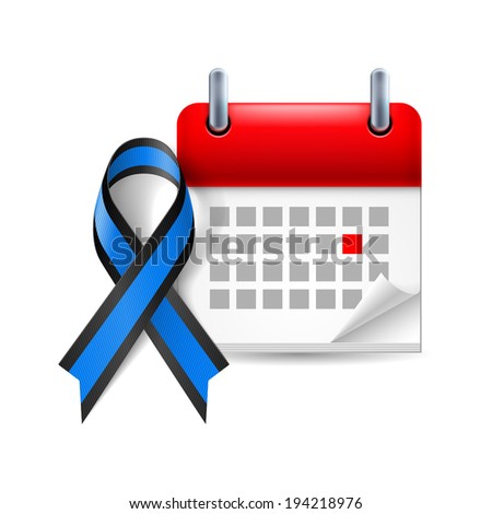 Blue and black awareness ribbon and calendar with marked day. Ocular melanoma symbol