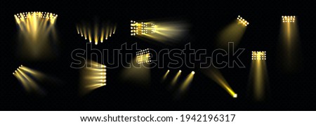 Stage spotlights set, light projectors for stadium Royalty-Free Stock Photo #1942196317