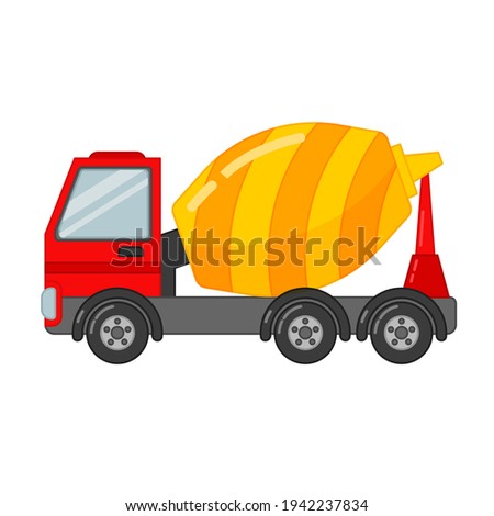 Vector illustration of a concrete mixer in cartoon style.

