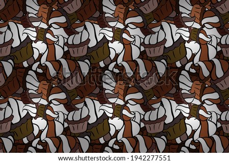 Black, brown and white color. Endless pattern, black, brown and white background. Raster illustration. Cream. Wrapping paper. Seamless pattern with sweet desserts.