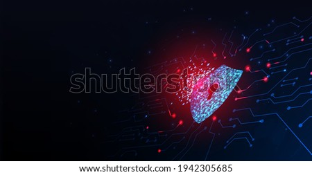 Concept of cyber attack.Cyber security destroyed.Shield destroyed on electric circuits  network dark blue.Information leak concept.Vector illustration. Royalty-Free Stock Photo #1942305685