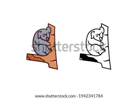 Set of illustration of the koala is sleeping. Doodle style logo design template isolated in white background. 