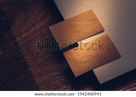 Kraft cardboard business cards design. Noble color rough texture