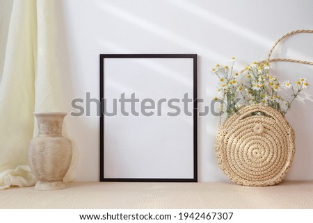 Spring photo frame mockup with flowers