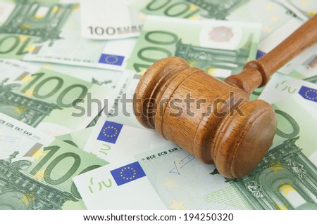 Judge gavel and euro banknotes 