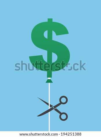 Dollar sign balloon about to be cut by scissors  