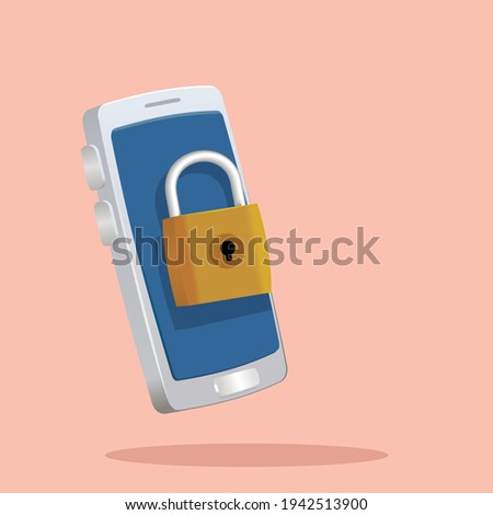 locked padlock in fornt of smartphone vector illustration