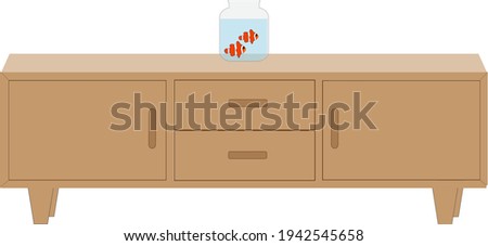 wooden drawer design with a round fish pond filled with red nemo fish on top
