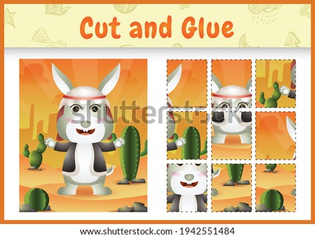 Children board game cut and glue themed easter with a cute rabbit using arabic traditional costume