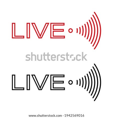 Live broadcast icon. Live video streaming. Red symbols and buttons for live broadcast, online broadcast. Red and black buttons for live and online applications. Vector illustration