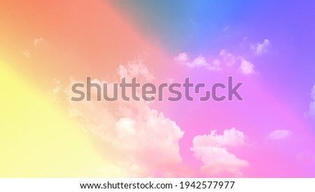 beauty sweet pastel soft yellow and orange with fluffy clouds on sky. multi color rainbow image. abstract fantasy growing light