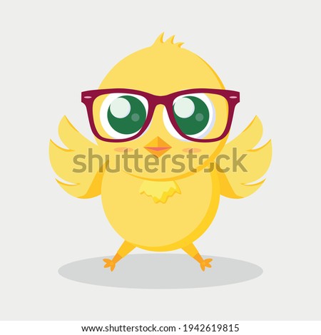 Yellow Easter Chick in Glasses on White Background - Vector illustration