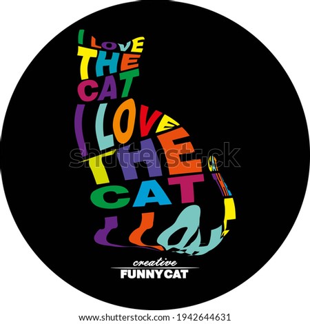 creative cat figure and creative bold font illustration work